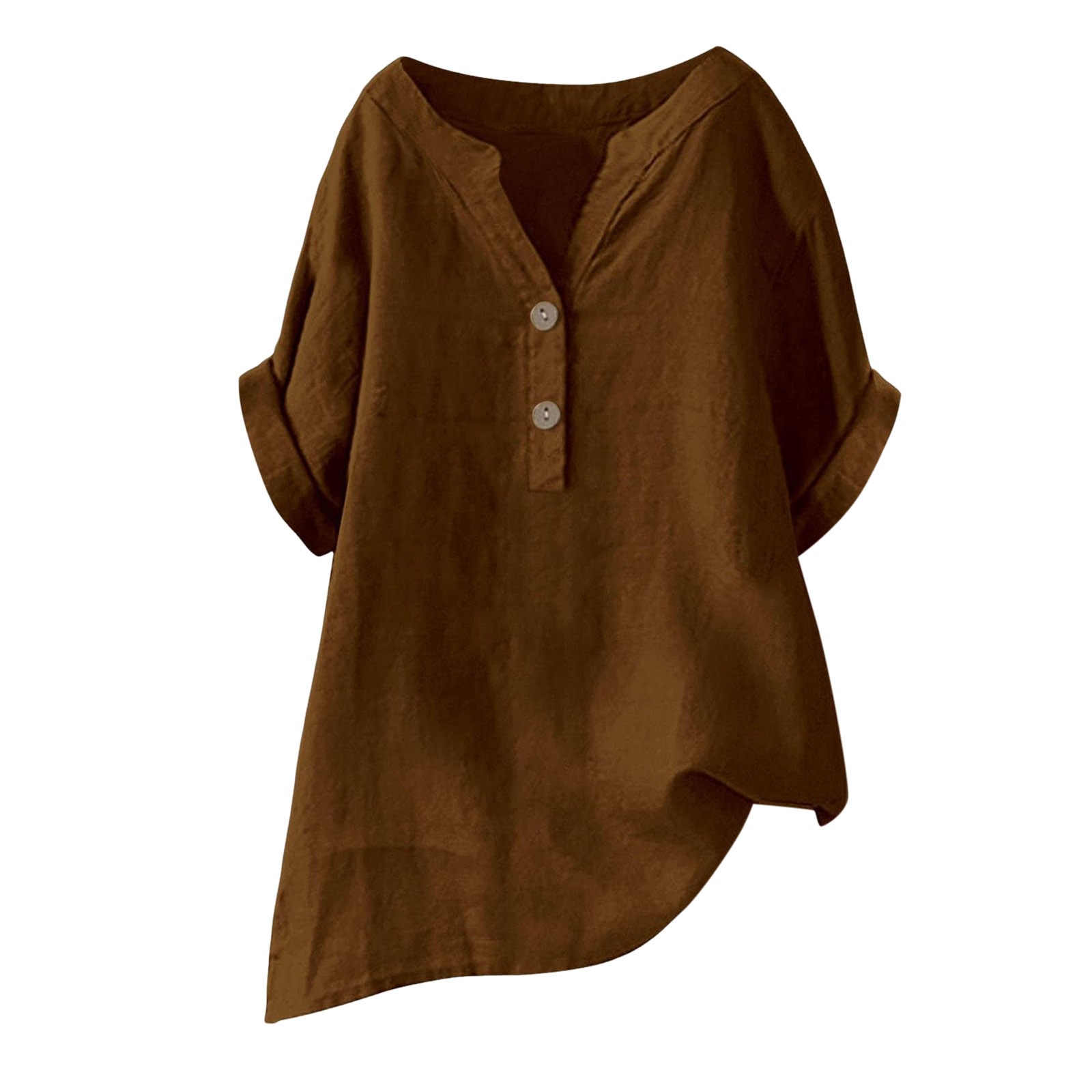 thumbnail image 4 of Blusa holgada con botones para mujer: manga corta, cuello en V, color liso, camisa informal para uso diario/trabajo, tallas S/XXXXXL., 4 of 4